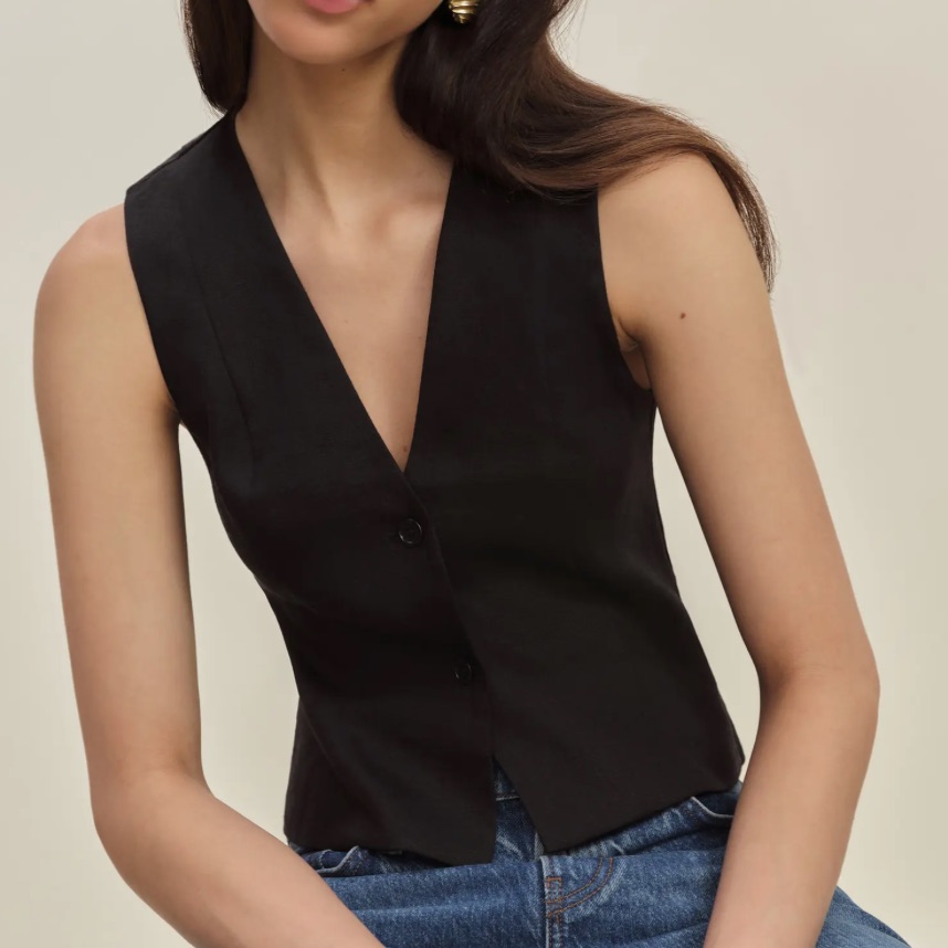 Reformation Anita Linen Button-Up Vest